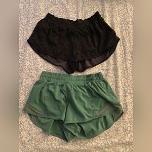 2 Lululemon Running Shorts Size 8 Regular, One Black, One Green